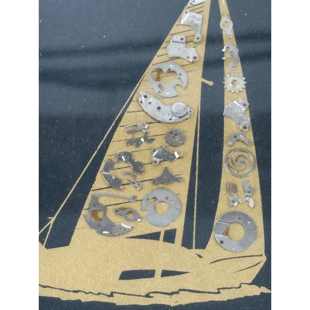 Vintage Steampunk Sailboat‎ Art Watch Parts Nautical Framed 7x6
